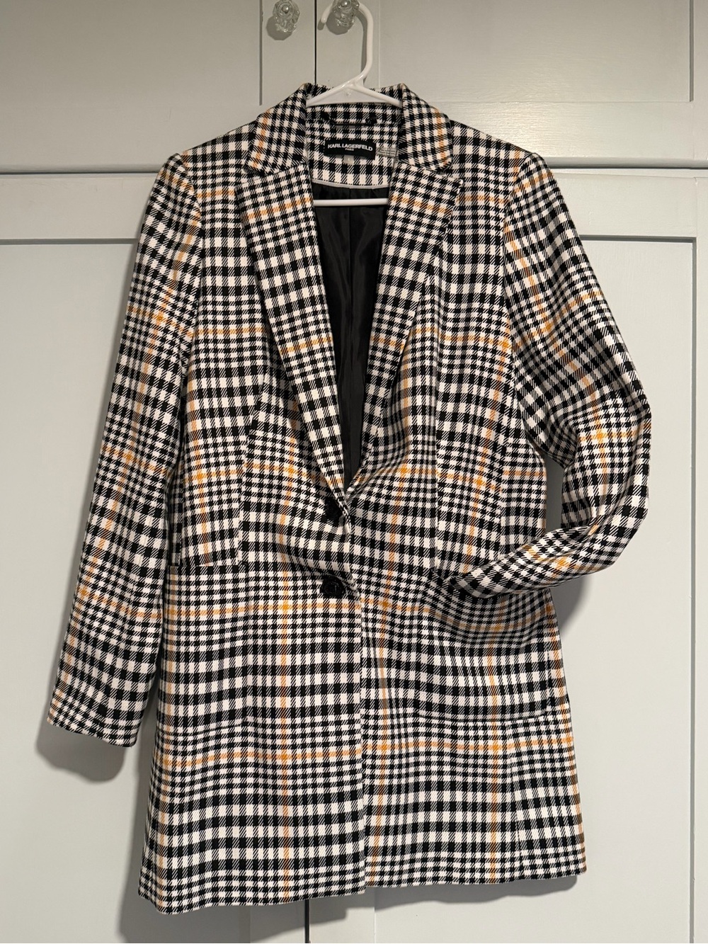 Karl Lagerfeld Black & White Plaid Blazer with Tan Accents
